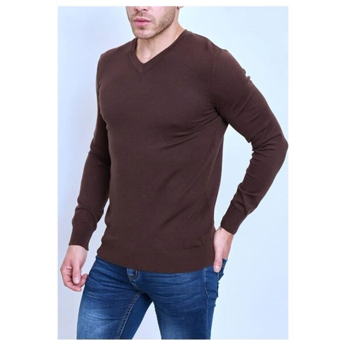 Pull col v marron homme on sale