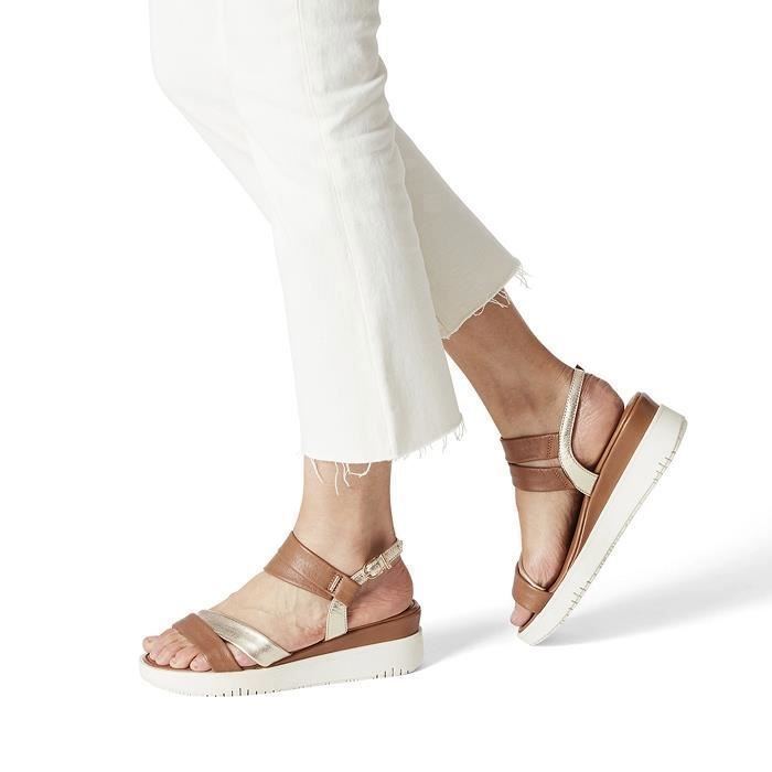 Sandale Compens e en Cuir Tamaris Marron Confort Exceptionnel