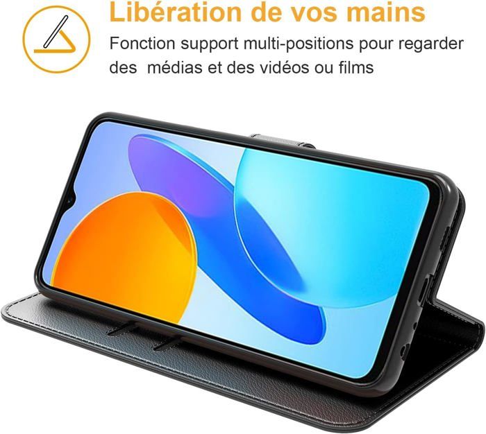 Coque Portefeuille Magnétique Pour Honor 400 Lite 5G - Housse En Cuir PU Avec Support Et Compartiments Cartes - Noir