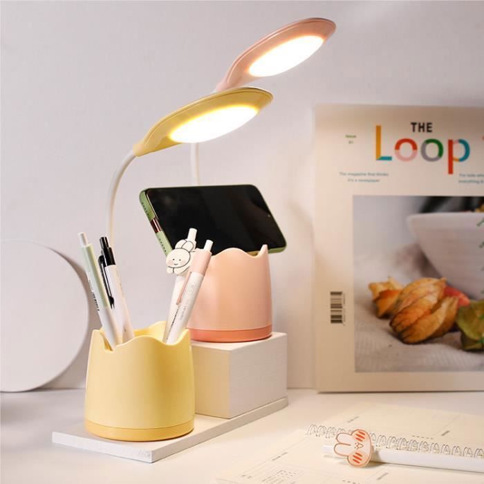 Lampe De Bureau LED Rechargeable USB Avec Support Téléphone & Porte-stylo | 3 Modes, 3 Luminosités, Col Flexible