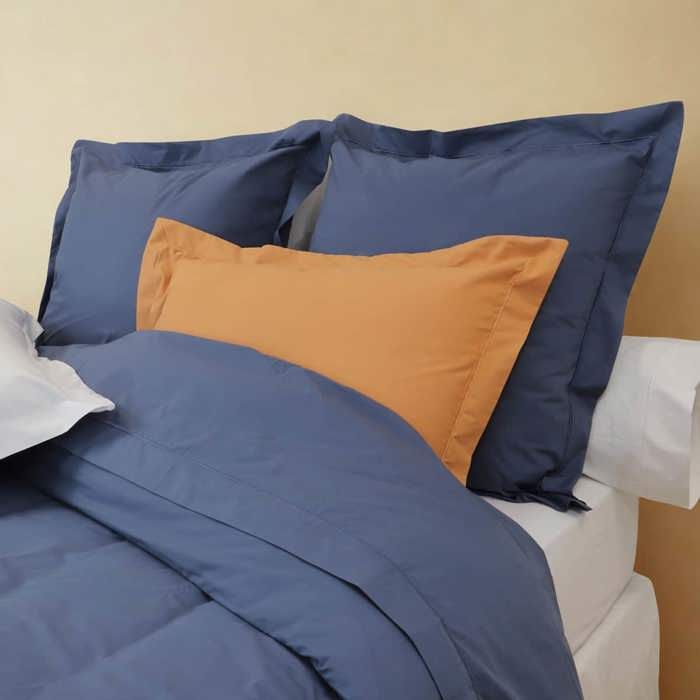 Lot de 2 Taies d'oreiller percale de coton - Blanc | Bleu Câlin