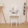 Blanc, coiffeuse - miroir, avec tabouret, avec 4 tiroirs - style minimaliste nordique-3