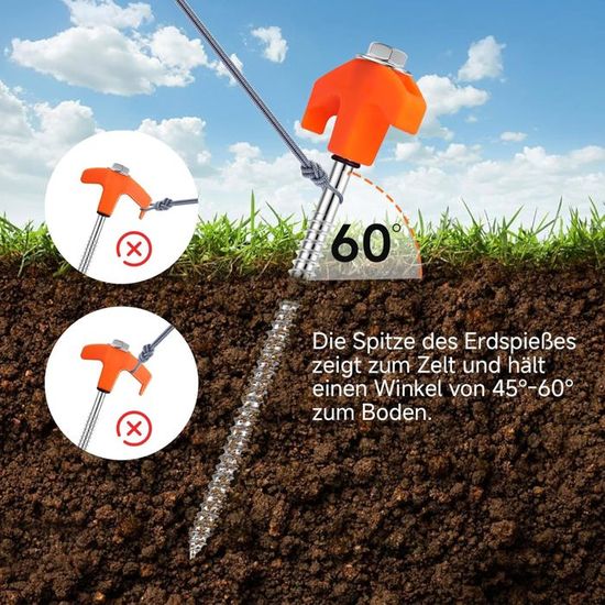 Piquets De Tente à Visser – Lot De 4/8 – 20/25 Cm – Orange – Camping