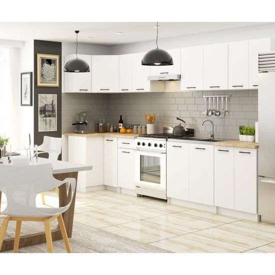 AKORD Oliwia S50 - Armoire Basse Cuisine 50 Cm Avec Plan De Travail, Porte, Tiroir & Étagères - Blanc/Noir Brillant