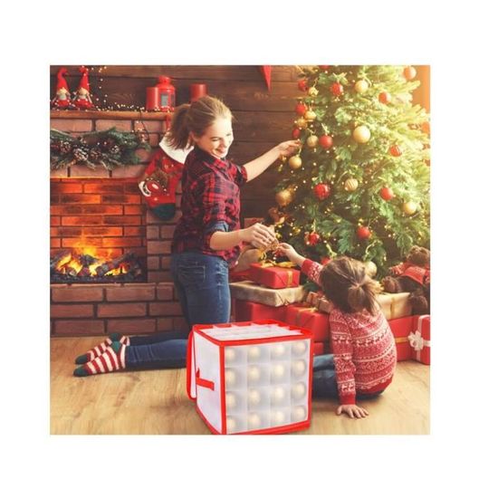 1 pièce boîte de rangement pour boules de Noël, boîte de rangement combinée  pour décorations de Noël à 64 compartiments avec poignée, sac de rangement  pour décorations de Noël rouge, adapté à