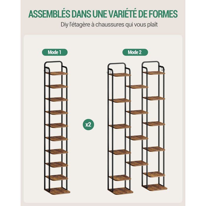 Étagère à Chaussures 9 Niveaux Verticale Avec Roulettes – Rangement Empilable En Plastique Blanc, Gain De Place XXL, 2 Crochets Pratiques – 32 X 28 X 103 Cm