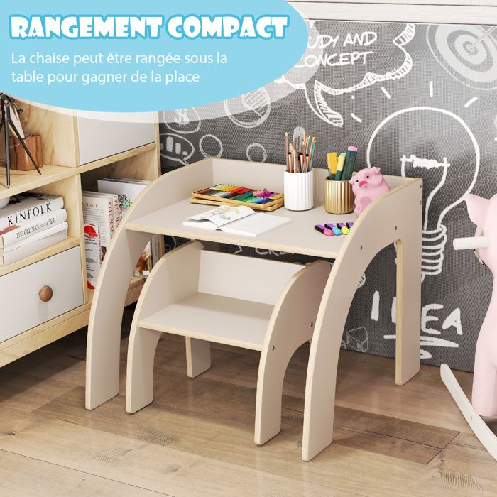 COSTWAY Table et Chaise d'Activité pour Enfants 3+ Ans avec Grand Plateau, Bords Arrondis pour Crèche, Salle de Jeu, Blanc - Puériculture & Eveil bébé