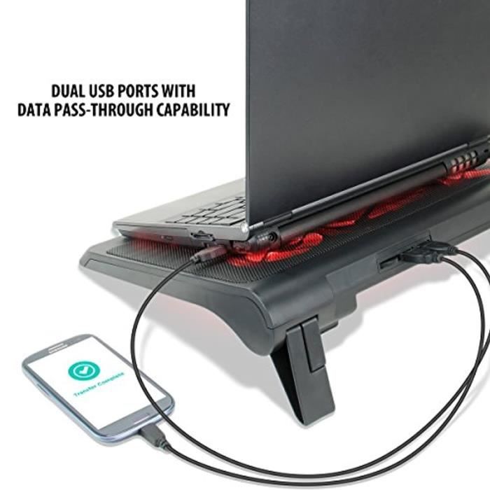 ENHANCE Support Refroidisseur PC Portable, Plaque de Refroidissement de 5  Ventilateurs avec LED Rouges et 2 Ports USB