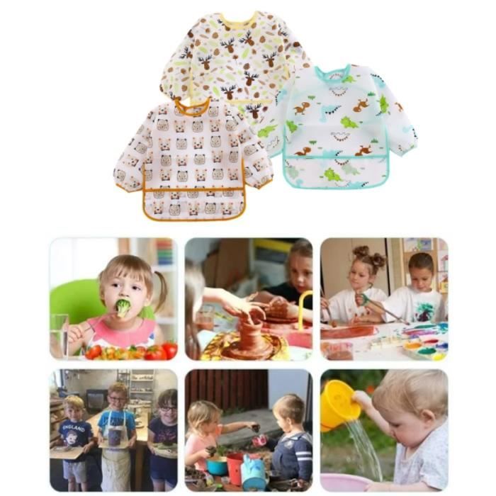 Bavoir Bébé Manches Longues Imperméable - Avec Poche Récupératrice, 10-36 Mois