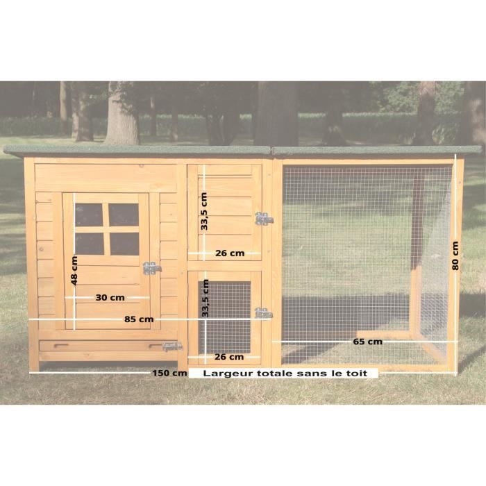 Poulailler extérieur en bois pour jardin - cage canard équipé de 2 nichoirs  185 x 84 x 112 cm . Modèle 154 Ferme de terrain - BB Loisir