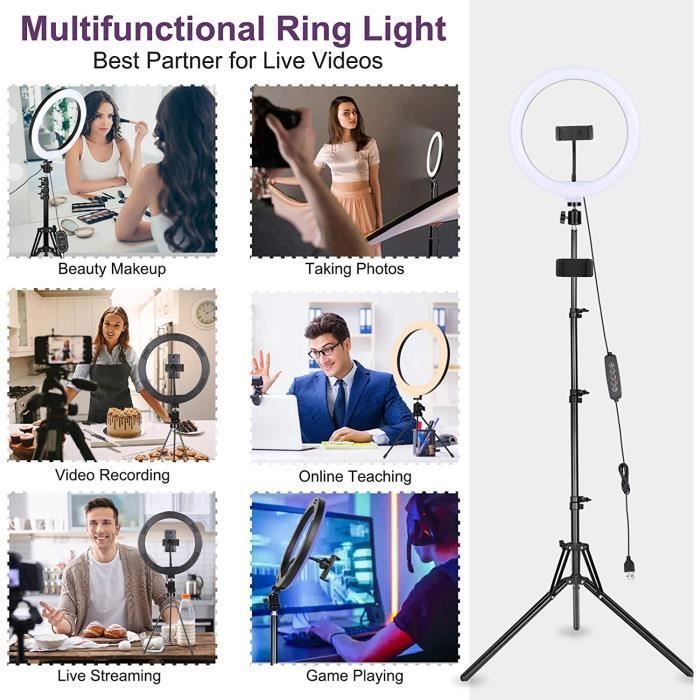 Lumière Annulaire (Ring Light) Pour Téléphone Avec Stabilisateur - Éclairage LED Portable Pour Selfies, Vidéos, Streaming