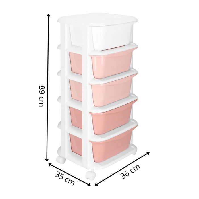 SPRINGOS Étagère en plastique avec 5 tiroirs sur roulettes pour jouets et accessoires Organisateur pour chambre d'enfant Salle de bain Capacité de charge 25 kg