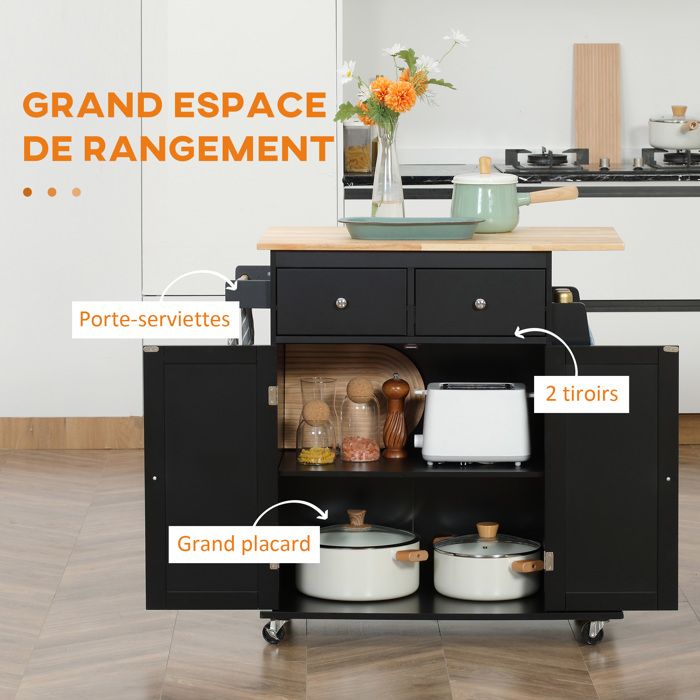 HOMCOM Desserte De Cuisine Ilôt Cuisine Meuble Cuisine Avec Plan De Travail Etagere Range Bouteilles Porte Torchons~1b7n59d1hdg01
