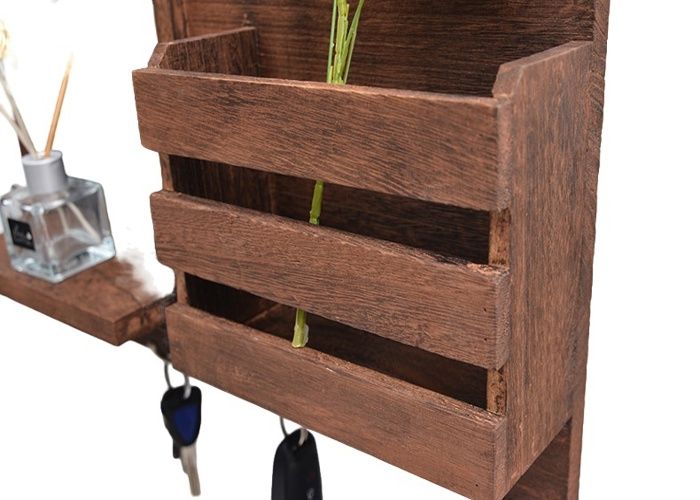 Boîte à Clés Décorative En Bois Pour Clés Murale 26 X 20 X 6 Cm Avec 6 Crochets De Rangement Avec Support Arrière Pour Maison, Bureau, Entrée, Couloir