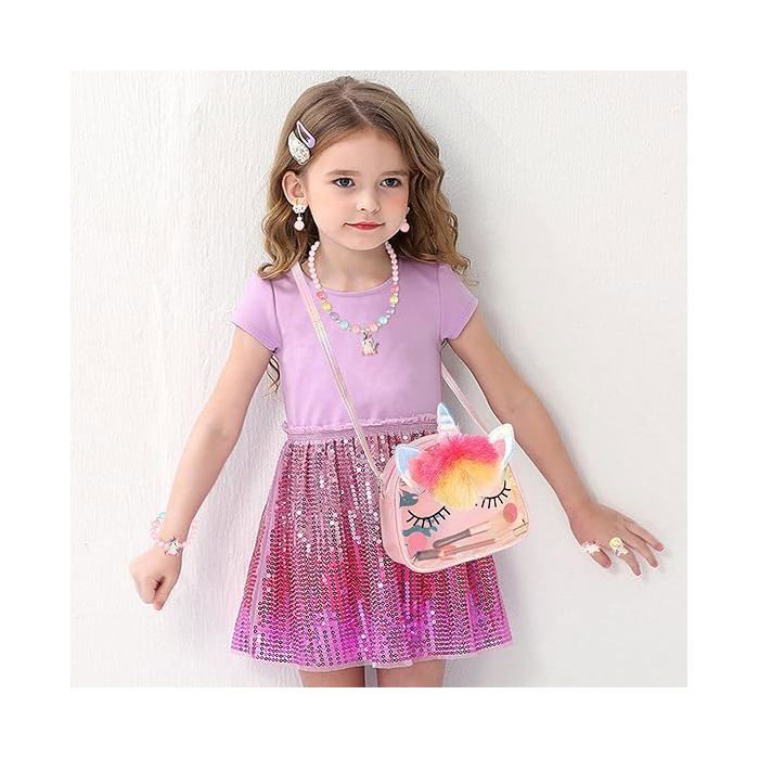 Set Bijoux Licorne Pour Fille - Sac à Main, Collier, Bracelet, Boucles D'Oreilles Et Bague - Cadeau Princesse 3-8 Ans