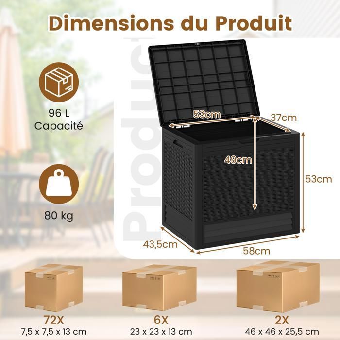 COSTWAY Coffre de Rangement Extérieure en Osier 186 L, Boîte de Rangement avec Étagère à Chaussures Doublure Protectrice, pour des Outils Jouet Accessoires, pour Intérieur et Extérieur (Gris
