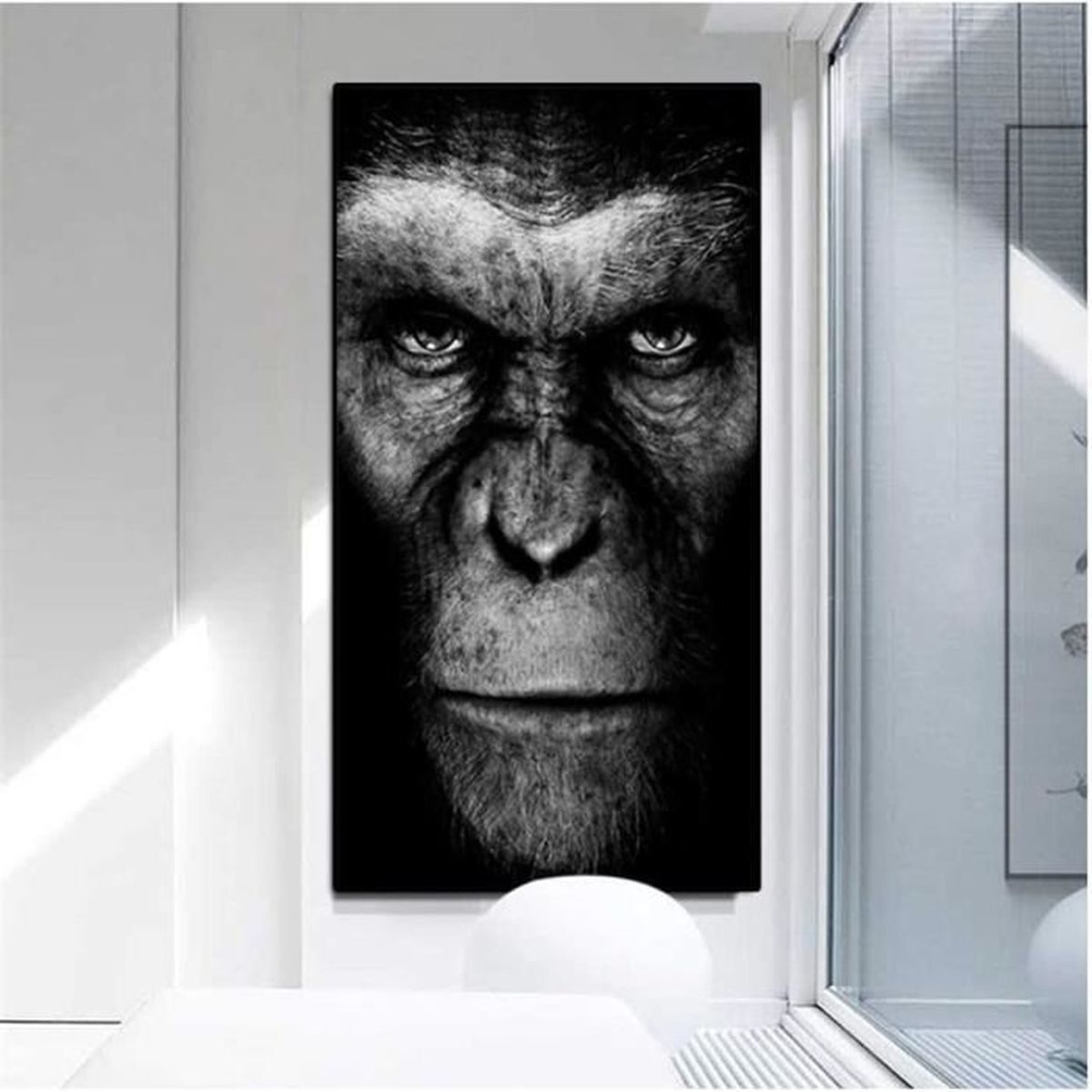 Tableau Décor Moderne Gorille 70x100 Cm – Cadre MDF Noir, Style Contemporain