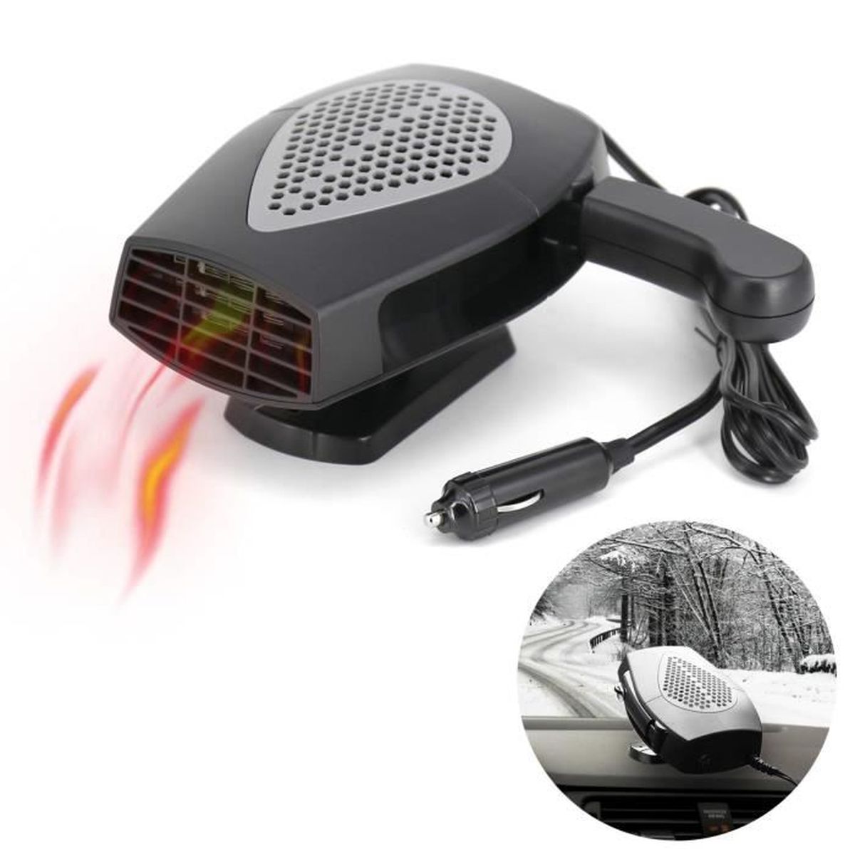 noir 150w 2 En 1 De Chauffage De Voiture Ventilateur Fen/être De Refroidissement D/ésembuage D/égivreur De Pare-brise D/égivreur De Chauffage De Voiture Portable Mingfuxin 12v