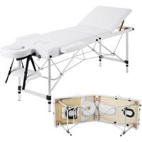 Table de Massage Pliante à 3 Sections, Lit de Massage Portable Aluminium à 8 Niveaux, Blanc