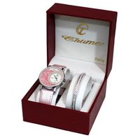 Montre Femme Cuir rose Strass Cristal + Bracelet Jonc Dolce Vita