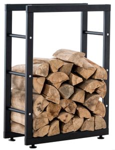 ABRI BÛCHES Range-bûches etagère support bois de cheminee 25 par 80 par 125 metal mat noir