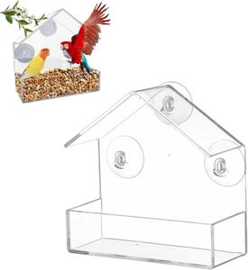MANGEOIRE - TRÉMIE Cage Oiseaux En Acrylique Mangeoire Pour Oiseaux Petite Alimentation Pour Animaux Montage Mural Claire Avec Toit 3