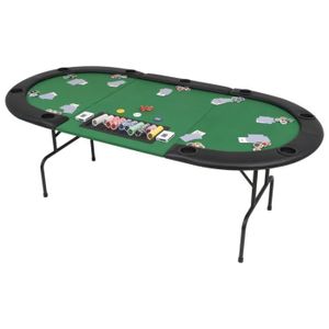 TABLE DE JEU CASINO Table de poker pliable pour 9 joueurs 3 plis Ovale - HOP - Vert et noir - MDF, polyester et acier