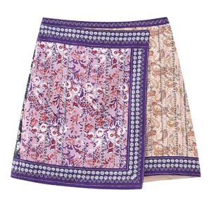 JUPE TRAF-Mini jupe ronde à imprimé floral pour femmes,jupes courtes bohèmes,taille haute,vintage,élégant,été,2023- Asymmetric Skirt