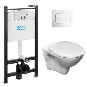 WC - TOILETTES Roca Pack Bâti-support Roca Active + WC suspendu Fayans + plaque blanche (RocaActiveS-LinePro-1)
