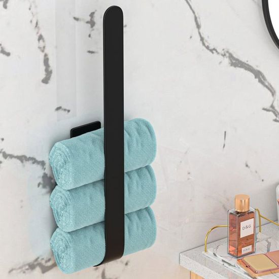 Porte-serviettes Pivotant Sans Perçage 2 Bras - Acier Inoxydable 304 Noir Mat, Adhésif Puissant Pour Salle De Bain/cuisine