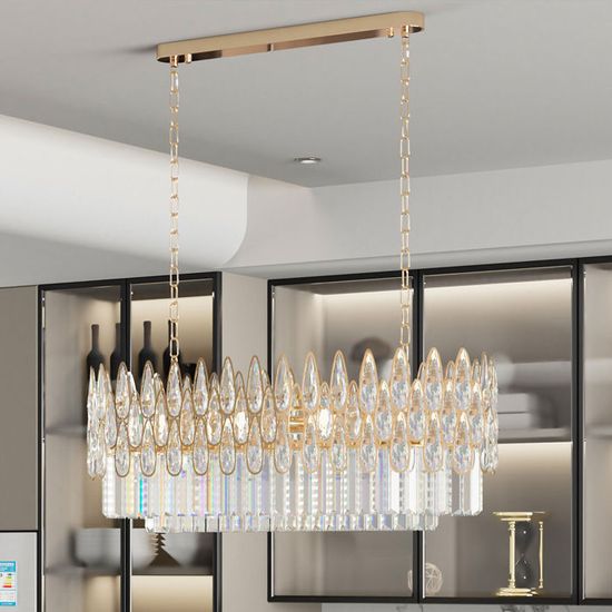 Lustre Cristal Doré 3 Lumières - Plafonnier Moderne Salon/Chambre - Éclairage Élégant Avec Cristaux K9