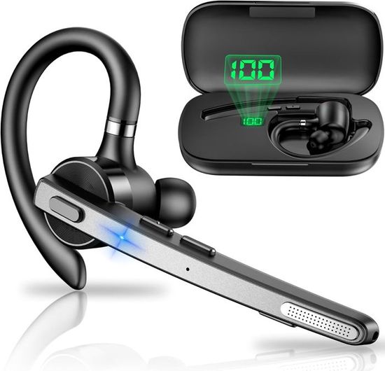 Oreillette Bluetooth Sans Fil - 100h Autonomie - Micro CVC8.0 - Bluetooth 5.3 - Charge USB-C - Compatible IPhone Android