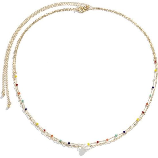 Chaîne De Taille Grande Taille Pour Femme, Chaîne De Ventre Tendance Avec Perles Blanches, Chaîne De Corps Extensible Extra Longue, Accessoire De Corps épais Réglable, Blanc