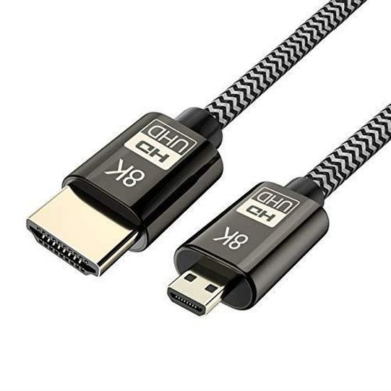 Câble Micro HDMI Vers HDMI 2m - 4K60Hz - Pour GoPro, Sony A6000, Raspberry Pi - Nylon Tressé