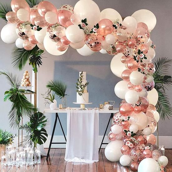 Ballon arche 20 ans Gold Deco 🌸 (@delphine_decor) sur Instagram :  Deuxième anniversaires du mois! Thème : Rose et Blanc Avec des détails de  fleuris dans les …