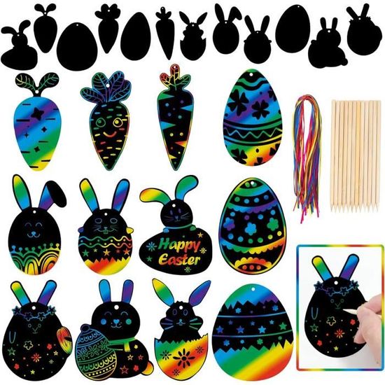Kit Scratch Art Halloween 48 Cartes – Avec 48 Rubans Et 24 Feutres En Bois, Décorations Citrouilles, Dès 3 Ans