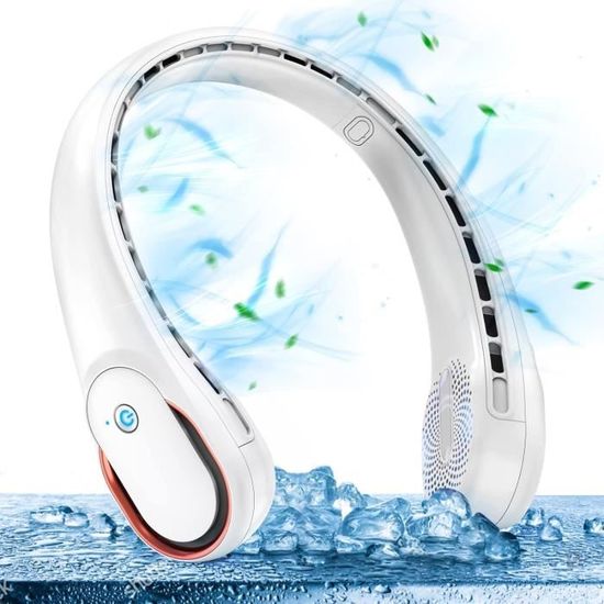 Ventilateur De Cou Portable USB - 5000mAh, Sans Lame, 3 Vitesses, Flux D'air 360° - Bleu