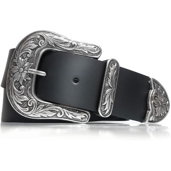 Ceinture Fine À Cliquet En Cuir Véritable For Femme, Style Cowboy, Avec