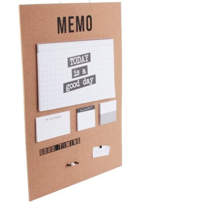 Mémos, rangements & supports muraux - Mémo liège à suspendre - Tableau de travail feuilles détachables avec punaises 60 cm Beige