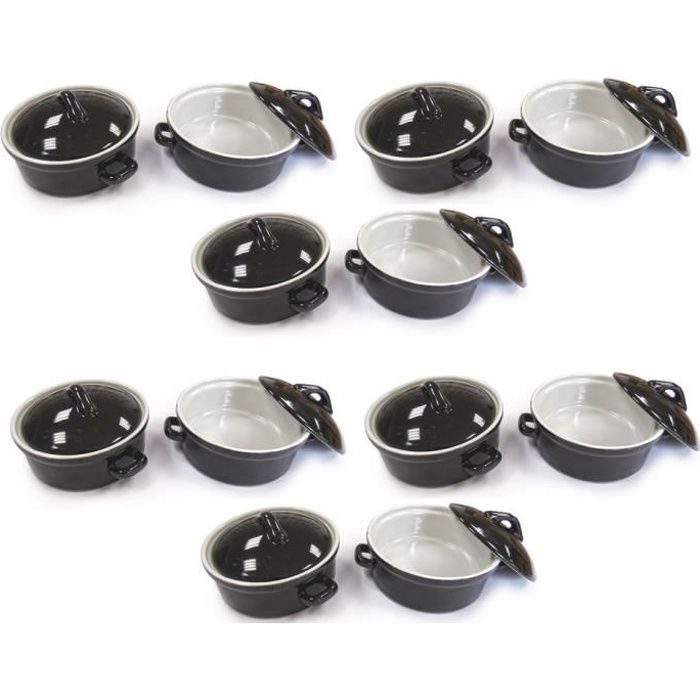 Lot de 12 mini cocottes rondes 10X8,5 noires - 650