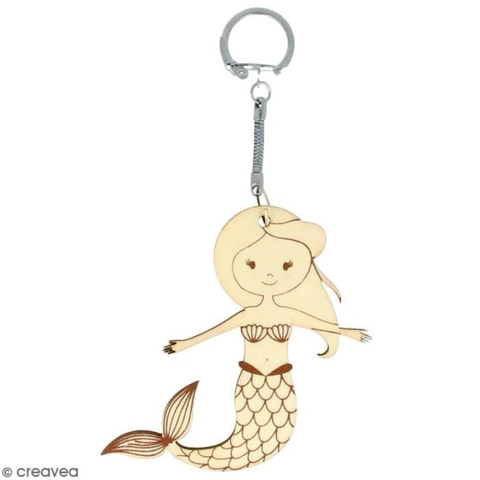 Porte clé à décorer en bois - Sirène