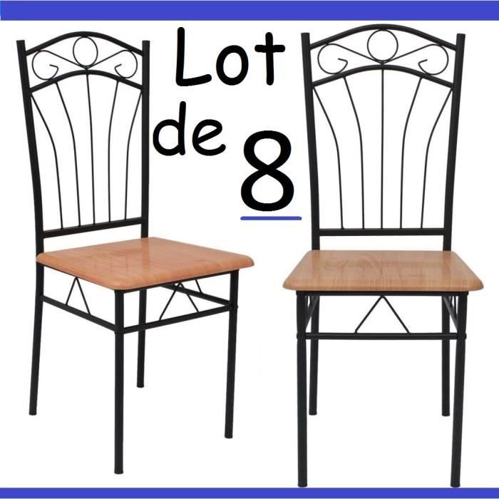 Lot de 8 Chaises en métal et bois Effet Fer forgé table à manger Cuisine Salon Design