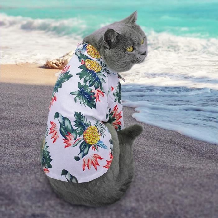 Manteau Blouson,Vêtements d'été pour chiens chats Chemise hawaïenne plage, vêtements pour animaux de compagnie- Type White-XL