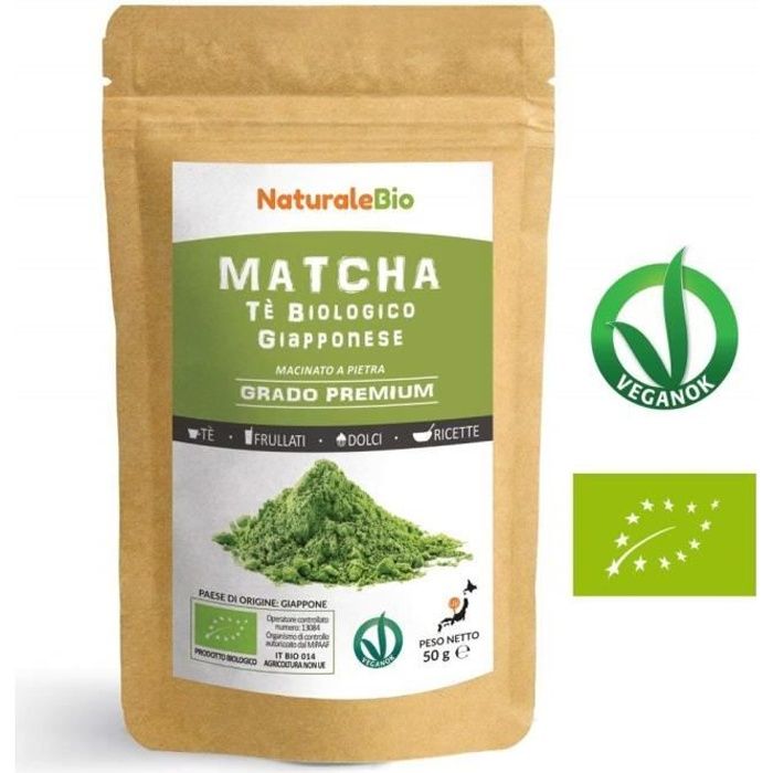 Thé Matcha Bio Japonais [ Premium Qualité ] 50 gr -Thé Vert Matcha en Poudre 100% Naturel -Matcha Green Tea
