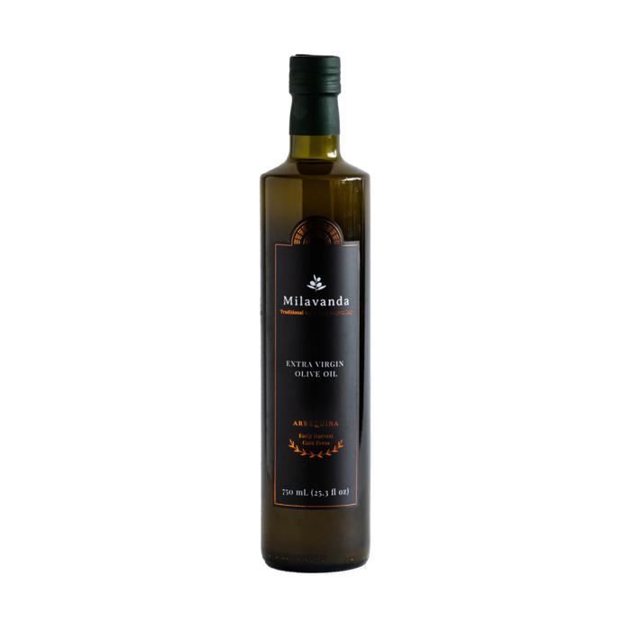 Milavanda Arbequina Early Harvest Huile d'olive extra vierge, récolte précoce, pressée à froid, goût traditionnel de la baie d'Égée