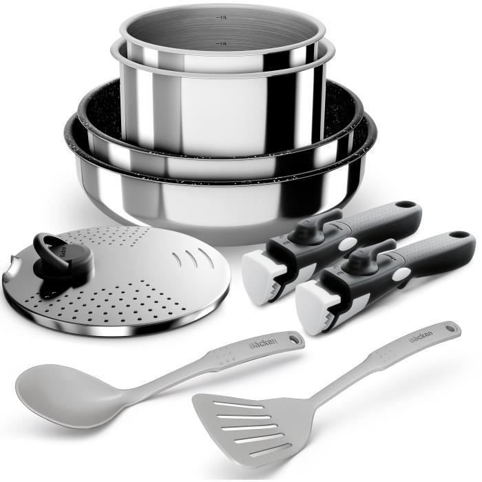 BACKEN 392009 - Batterie de cuisine - Set de Poeles et Casseroles - Inox - 9 Pièces - Tous Feux dont Induction