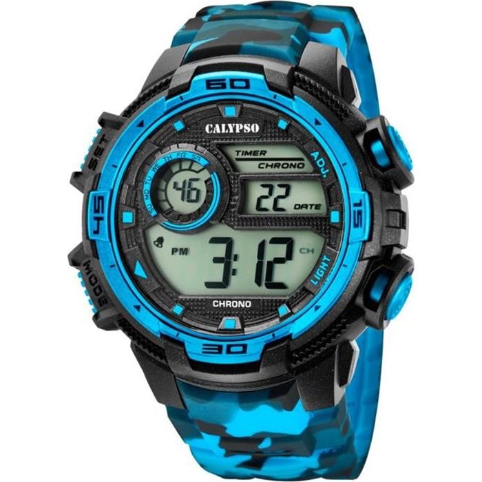 Calypso Montre homme Digital for Man digital Quartz bracelet plastique PU noir bleu clair UK5723-4