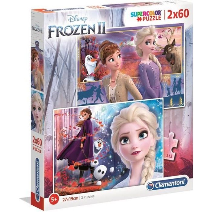 Clementoni- Supercolor Disney La Reine des Neiges 2-2x60 pièces - Enfant-boîte de 2 Puzzles