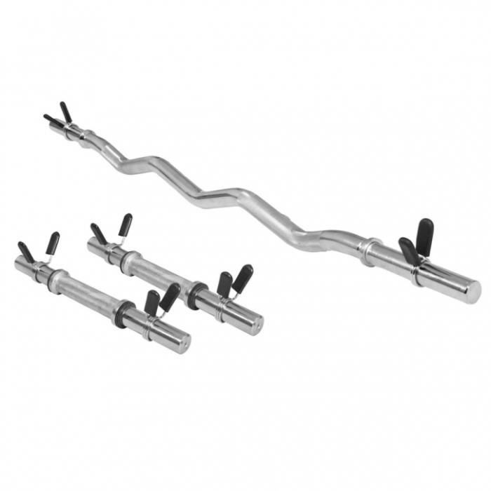 Set d'haltères : 2 barres courtes, 1 barre Curl SZ et 6 fermetures à ressort - couleur chrome