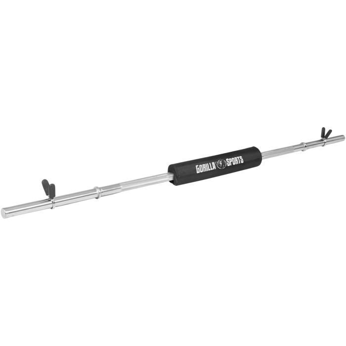 Gorilla Sports - Barre longue de 170cm avec stop disques, diamètre 30mm avec coussin de protection